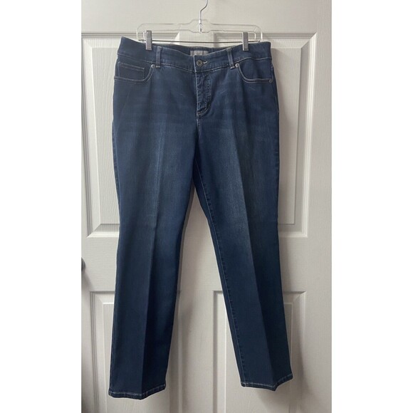 Chicos 2 Jeans Womens Large Short Blue Denim So Slimming 5 Pocket - Picture 2 of 10